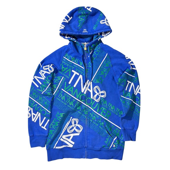 TNA Sweaters - Vintage TNA Aritzia Vancouver All-Over Print Zip-Up Hoodie Size XL Y2K